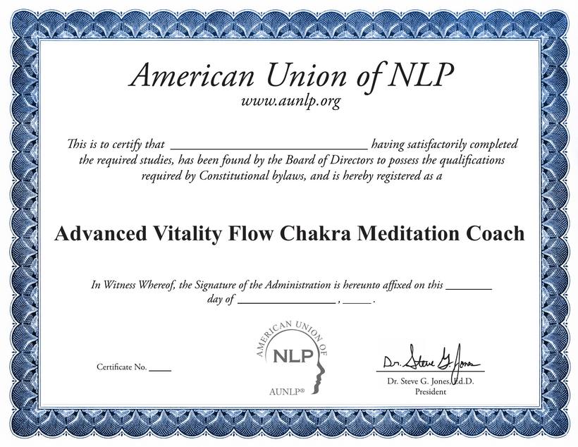 Advanced Vitality Flow Chakra Meditation Coach sample certificate