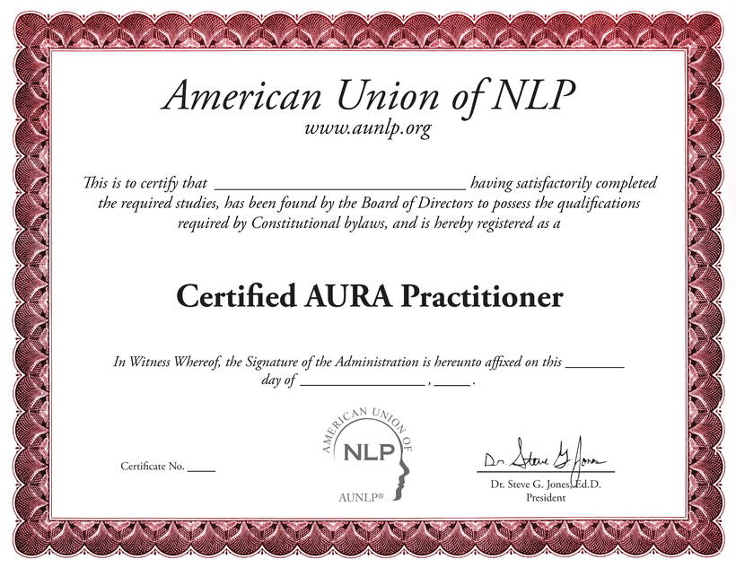Certified AURA Practitioner sample certificate