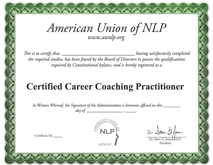 Certified Career Coaching Practitioner sample certificate