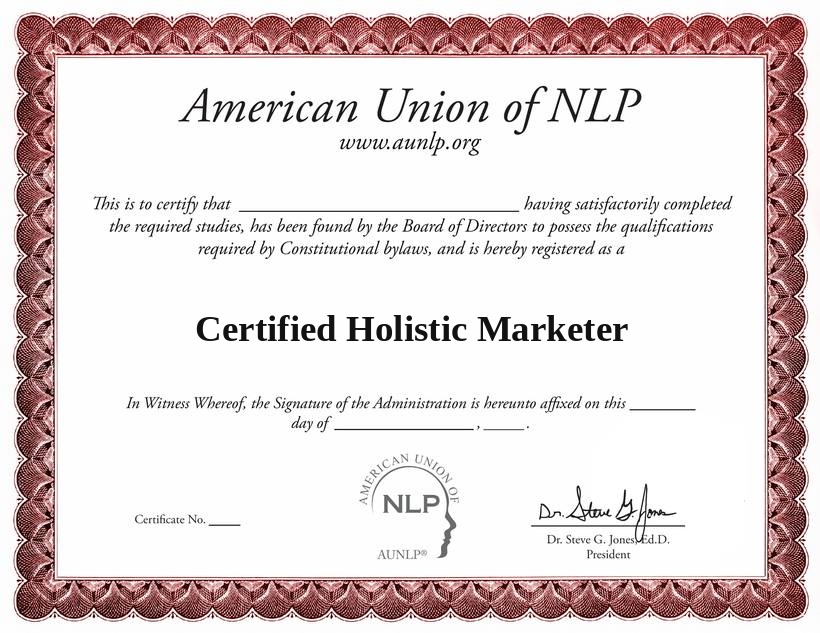 Certified Holistic Marketer sample certificate