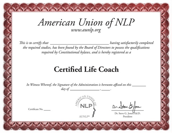 Certified Life Coach sample certificate