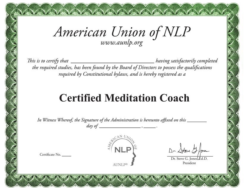 Certified Meditation Coach sample certificate