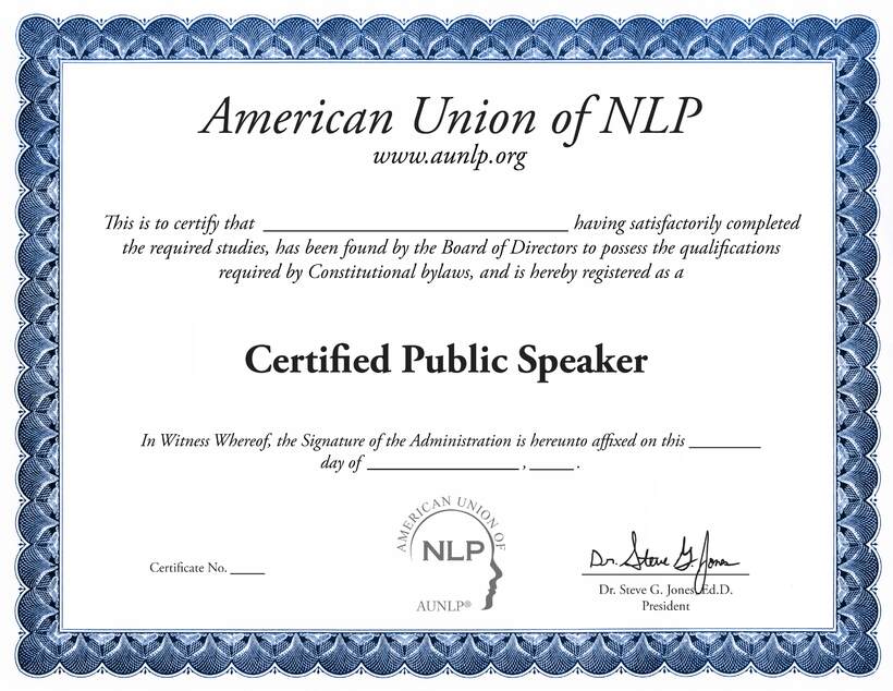 Certified Public Speaker sample certificate