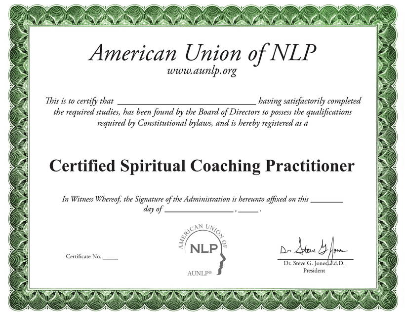 Certified Spiritual Coaching Practitioner sample certificate
