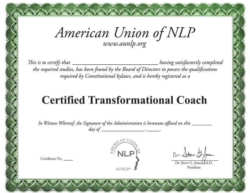 Certified Transformational Coach sample certificate